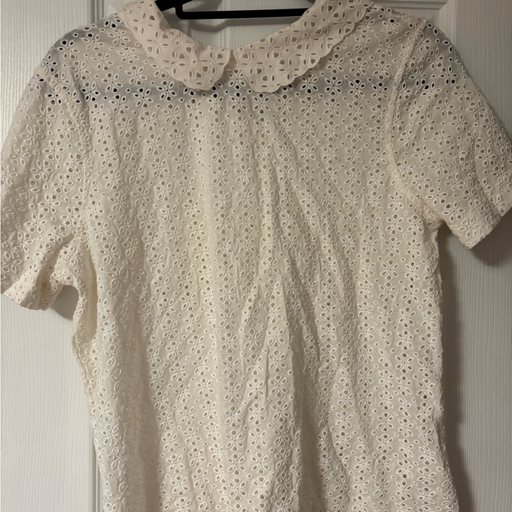 J. Crew Cream Ruffled Blouse with Peter Pan Collar